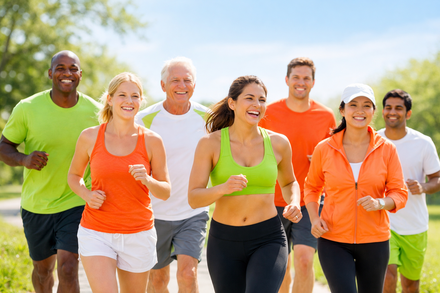 Happy people running in the park